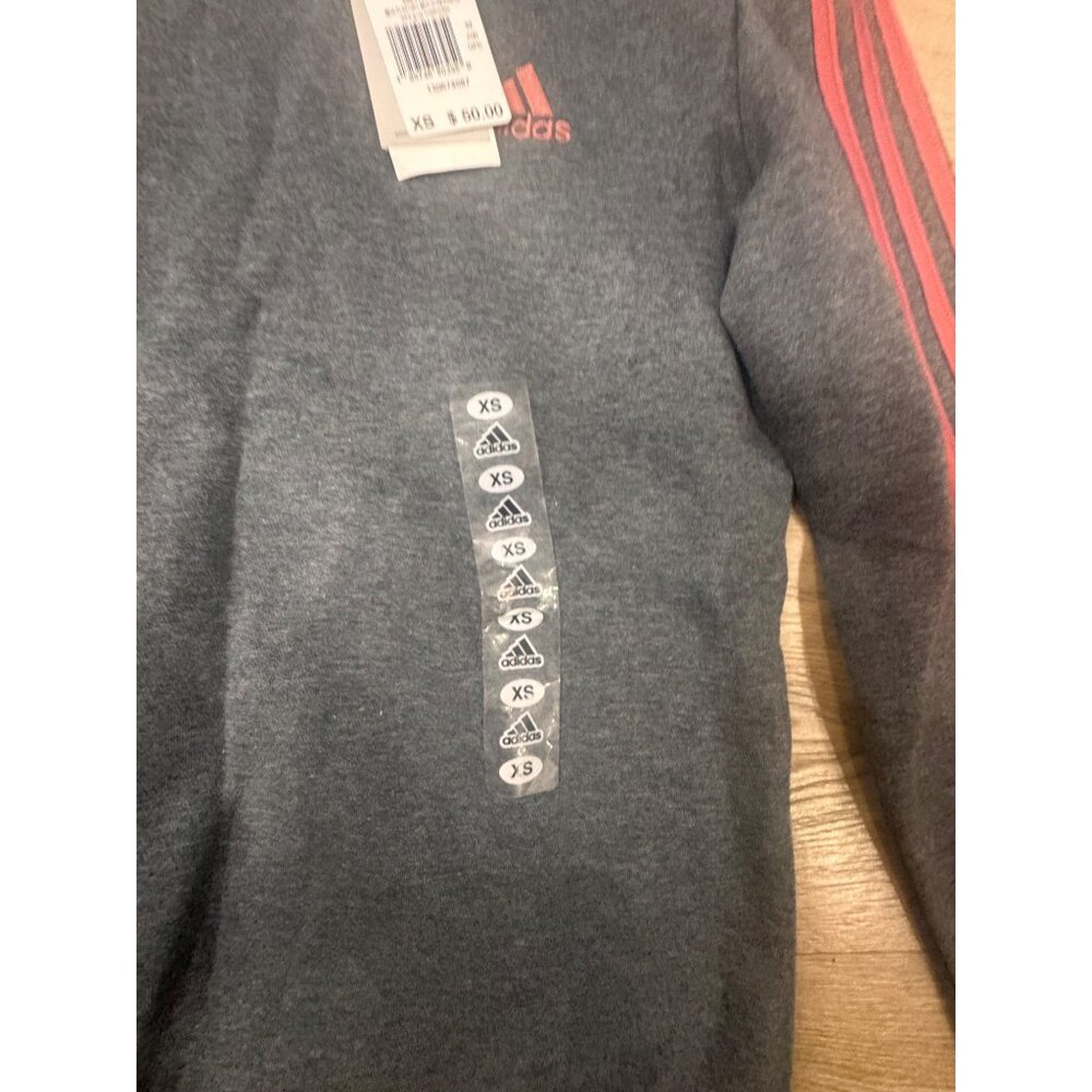 Adidas Womens XS Gray Sweatshirt With Coral Stripes & Logo - W 3S FL SWT - Picture 3 of 7